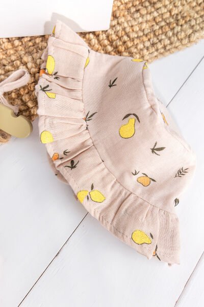 Fırfırlı Şapkalı Yazlık Müslin Kız Bebek Tulum PEMBE - 3-6 AY