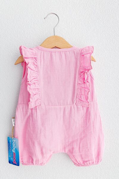 Fırfırlı Düğmeli Kız Bebek Tulum PEMBE -  9-12 AY