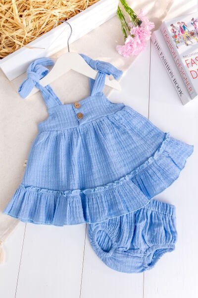 Müslin 100% Pamuk Askılı Yazlık Kız bebek Elbise