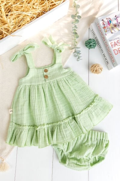 Müslin 100% Pamuk Askılı Yazlık Kız bebek Elbise