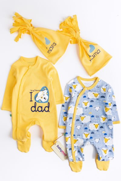 I Love Dad & Mama İkili Uzun Kollu Erkek Bebek Tulum Takım