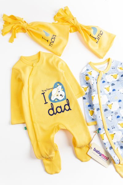 I Love Dad & Mama İkili Uzun Kollu Erkek Bebek Tulum Takım