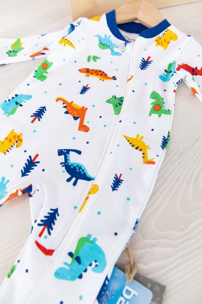 Dino Figürlü Fermuarlı Erkek Bebek Tulum