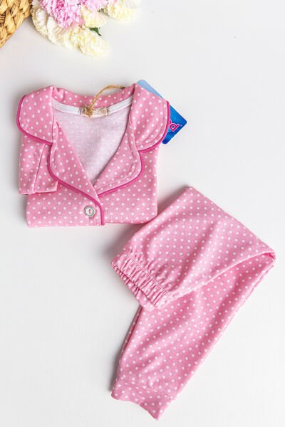 Puantiye Desenli Pembe Kız Çocuk Pijama Takımı