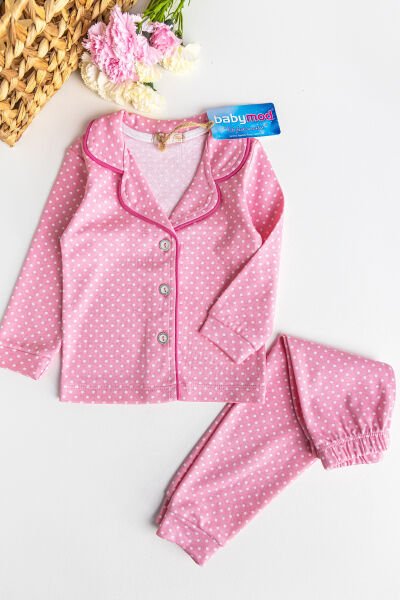 Puantiye Desenli Pembe Kız Çocuk Pijama Takımı