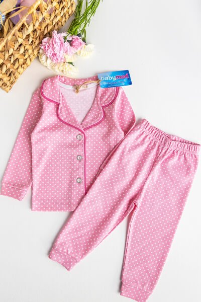 Puantiye Desenli Pembe Kız Çocuk Pijama Takımı