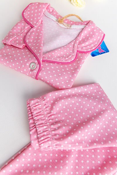 Puantiye Desenli Pembe Kız Çocuk Pijama Takımı