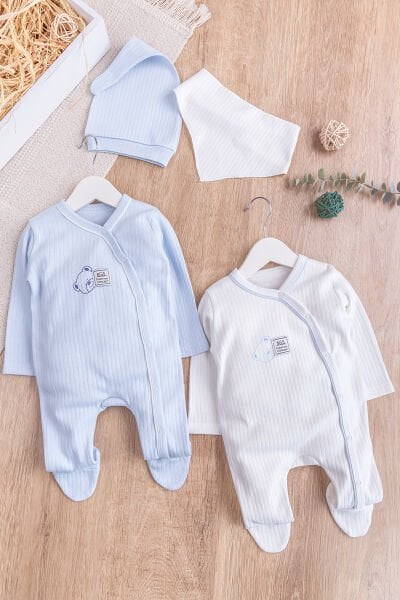 Ayıcık Figürlü 2'li Uzun Kollu Erkek Bebek Tulum Takım