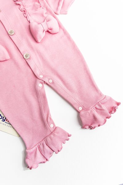Fiyonklu Bandanalı Kız Bebek Tulum PEMBE -  0-3 AY