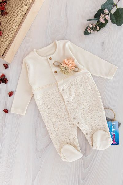 Güpürlü Kız Bebek Uzun Kol Tulum