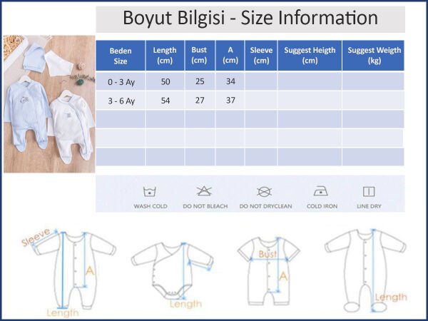 Ayıcık Figürlü 2'li Uzun Kollu Erkek Bebek Tulum Takım MAVİ - 3-6 AY