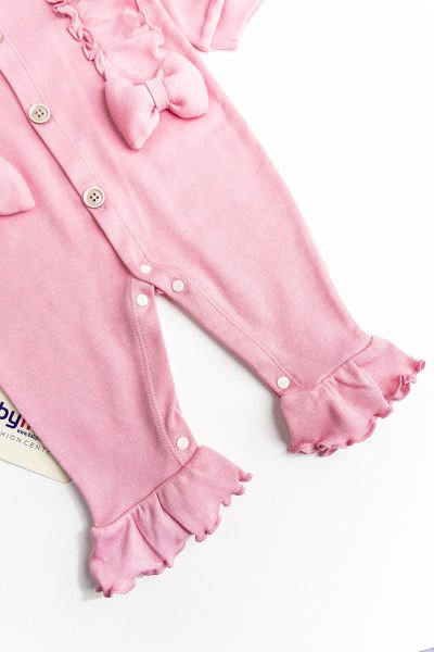 Fiyonklu Bandanalı Kız Bebek Tulum PEMBE - 3-6 AY