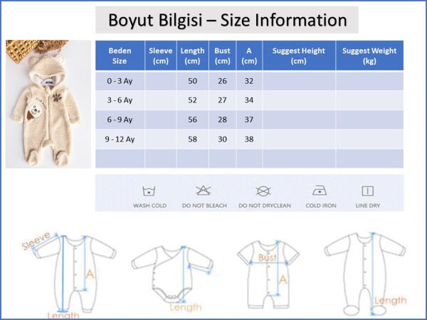 Ayıcık Figürlü Peluş Bebek Tulum
