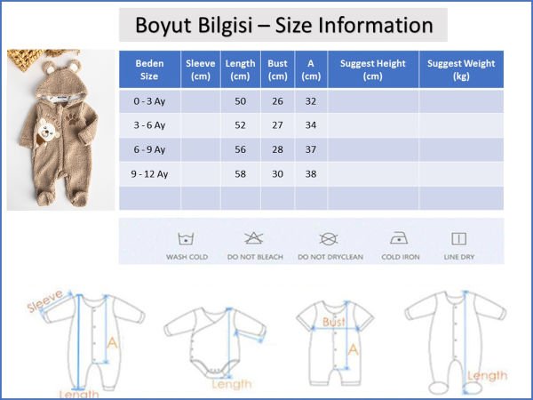 Ayıcık Figürlü Peluş Bebek Tulum
