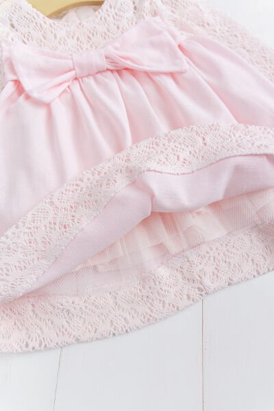 Fiyonklu  Dantelli Kız Bebek  Elbise Pembe  Şık Doğum günü Özel gün Bebek Elbise PEMBE - 9 Ay
