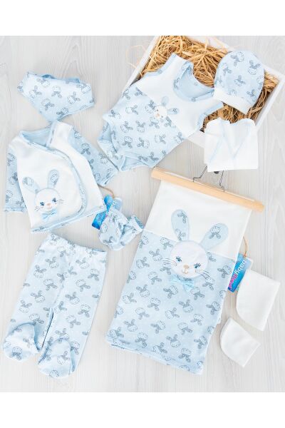 Tavşan İşlemeli 10 Parça Erkek Bebek Hastane Çıkışı Bebek Takımı Layette