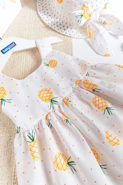 Ananas Baskılı Şapkalı Kız Bebek Yazlık Elbise SARI -  12 Ay