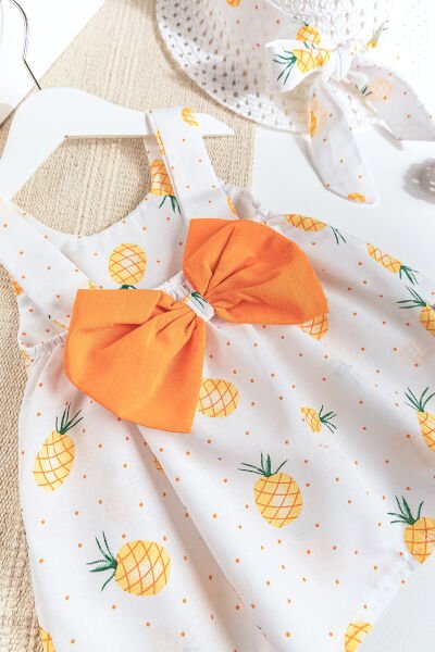Ananas Baskılı Şapkalı Kız Bebek Yazlık Elbise SARI -  12 Ay