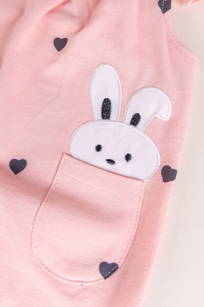 Kalp Desenli Fırfırlı %100 Pamuklu Kız Bebek Penye Tulum Salopet Takım SOMON -  9-12 AY