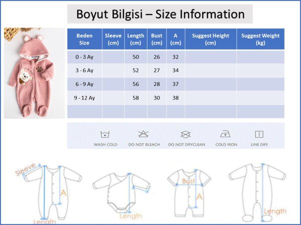 Ayıcık Figürlü Peluş Kız Bebek Tulum
