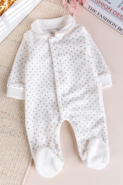 Hırkalı Bebe Yaka 2'li Kadife Kışlık Kız Bebek Tulum Set SOMON - 3-6 AY