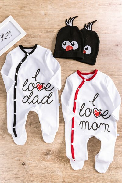 I Love Dad&Mom Taraftar Siyah Beyaz İkili Bebek Tulum Takım