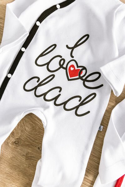 I Love Dad&Mom Taraftar Siyah Beyaz İkili Bebek Tulum Takım