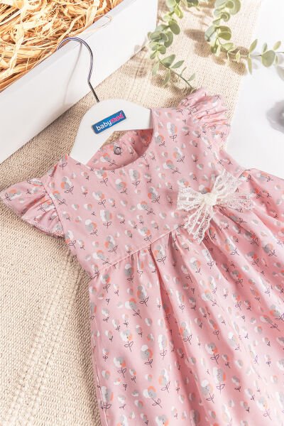 Çiçekli Güpür Fiyonklu Kız Bebek/Çocuk Elbise