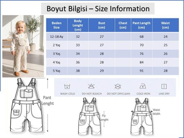 Kabartma Desenli Keten Kız Çocuk Salopet Tulum Bej