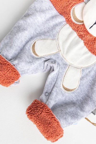 Kuzu Figürlü İçi Peluş Kışlık Kadife Bebek Tulum