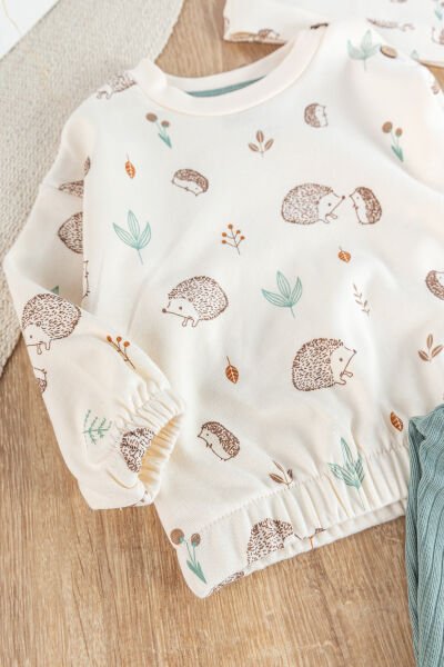 Figürlü 3'lü Şapkalı Unisex Bebek Takımı