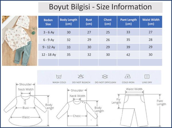 Figürlü 3'lü Şapkalı Unisex Bebek Takımı