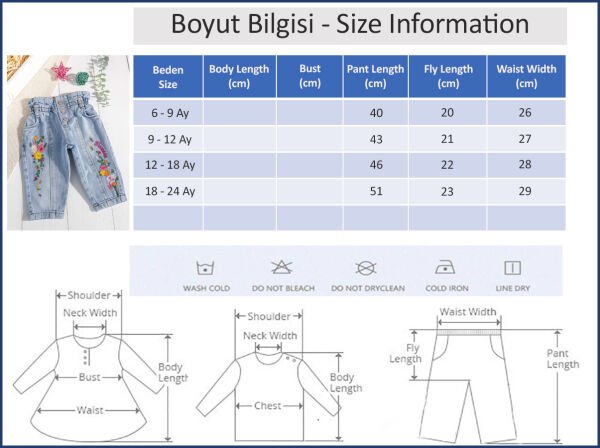Flamingo Ponponlu Kız Bebek Denim Pantolon Beyaz