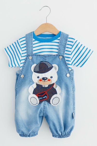 Denim Kumaş Bol Kesim Erkek Bebek Salopet Tulum Takım