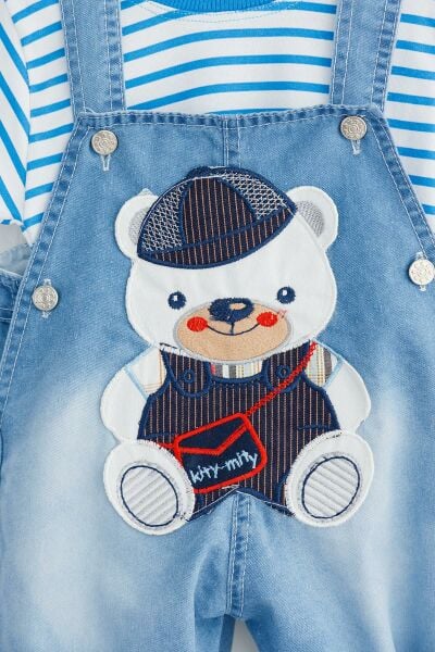 Denim Kumaş Bol Kesim Erkek Bebek Salopet Tulum Takım