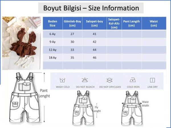 Müslin 100% Pamuk 3'li Kız Gömlekli Bebek Salopet Elbise