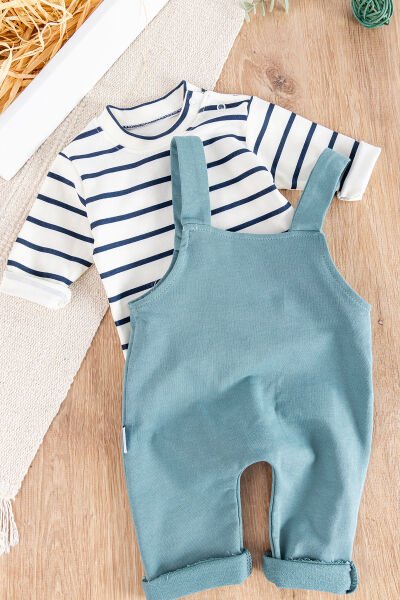 Figürlü 2'li Erkek Bebek Tulum Salopet Takım YEŞİL - 3-6 AY