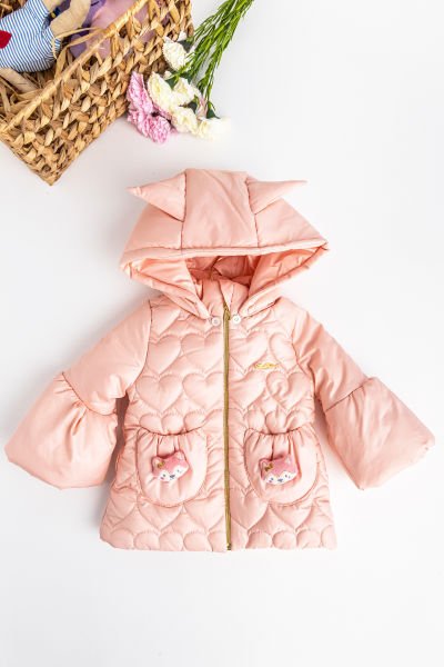 Kalp Kapitoneli İçi Peluş Kız Bebek Mont