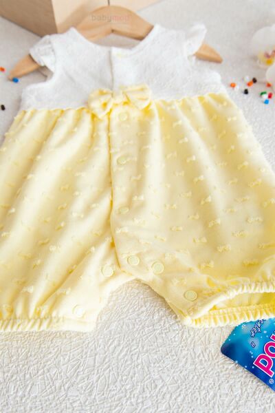 Dantelli Çıt Çıtlı Kız Bebek Tulum SARI - 3 Ay