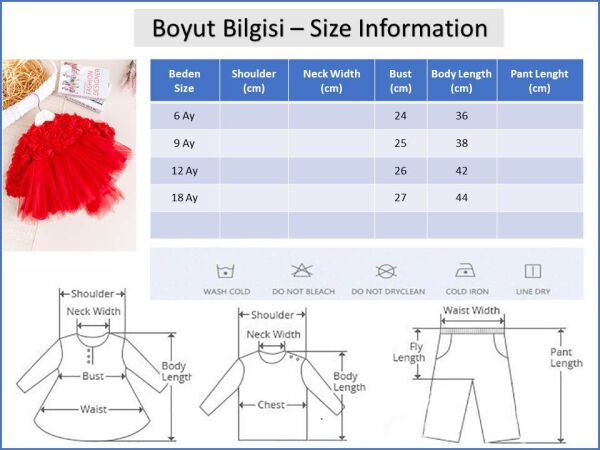 Fiyonklu Güllü Tül Detaylı Şık Dogum Günü Özel Gün Kız Bebek/Çocuk Elbise KIRMIZI -  12 Ay