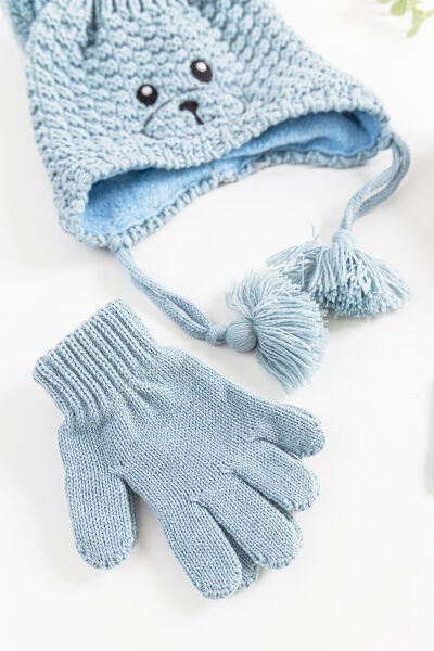 Ayıcık Figürlü 1-4 Yaş Erkek Çocuk Atkı Bere Eldiven Takımı