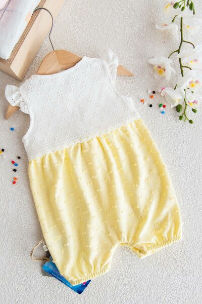 Dantelli Çıt Çıtlı Kız Bebek Tulum SARI -  12 Ay