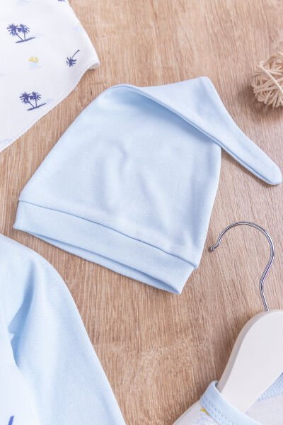 Palmiye Desenli Boy Baskılı 2'li Uzun Kollu Erkek Bebek Tulum Takım MAVİ - 3-6 AY