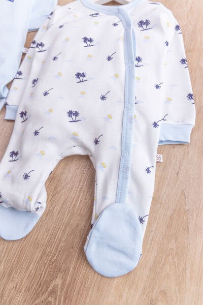 Palmiye Desenli Boy Baskılı 2'li Uzun Kollu Erkek Bebek Tulum Takım MAVİ - 3-6 AY