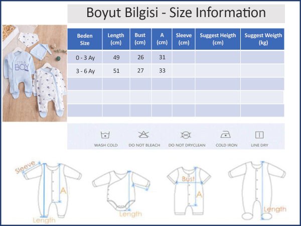 Palmiye Desenli Boy Baskılı 2'li Uzun Kollu Erkek Bebek Tulum Takım MAVİ - 3-6 AY