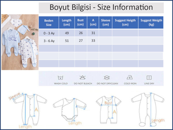 Palmiye Desenli Boy Baskılı 2'li Uzun Kollu Erkek Bebek Tulum Takım MAVİ - 3-6 AY