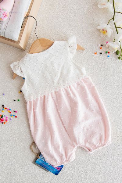 Dantelli Çıt Çıtlı Kız Bebek Tulum PEMBE - 3 Ay