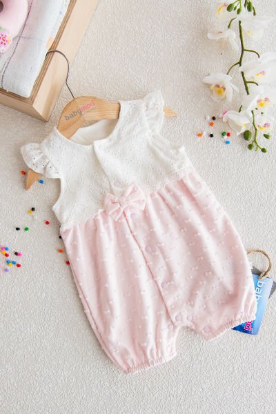 Dantelli Çıt Çıtlı Kız Bebek Tulum PEMBE - 3 Ay