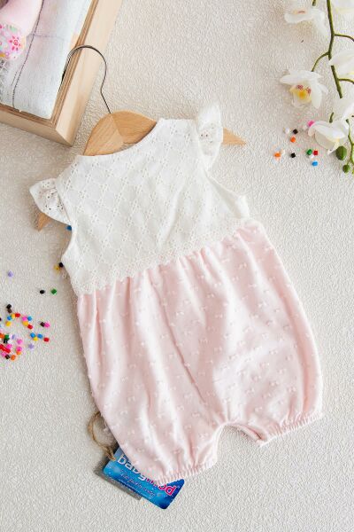 Dantelli Çıt Çıtlı Kız Bebek Tulum PEMBE - 6 Ay