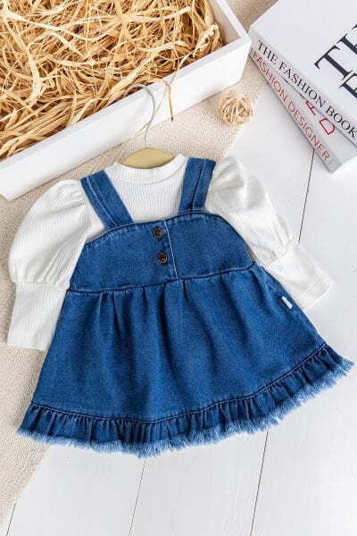 Püsküllü Jean Jile  Elbise Kot Salopet Buluz Set